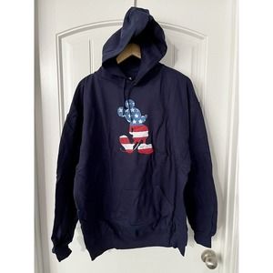 New! Disney Mickey Mouse Patriotic Americana Flag‎ Hooded Sweatshirt Large